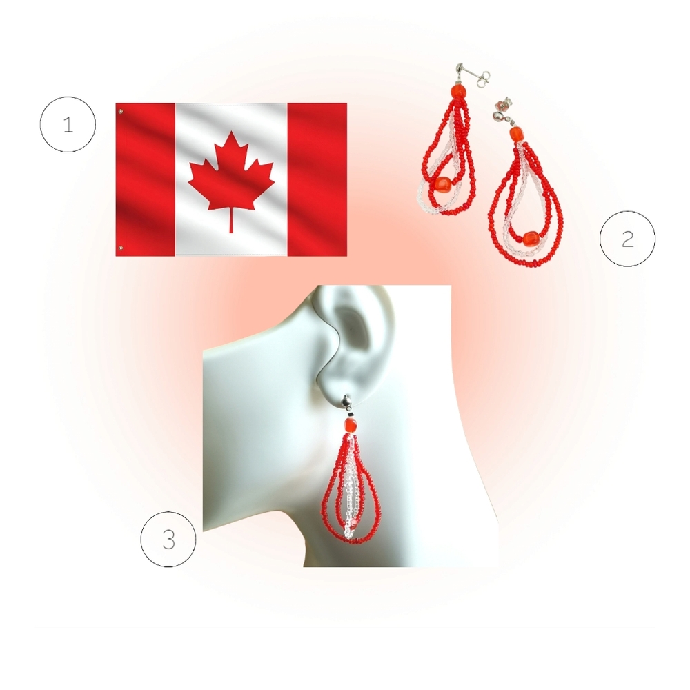 Artisan beaded Dangle  Earrings Red White Canadian Colours 🆕
